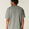 Kastenförmiges, schweres, gewaschenes Baumwoll-T-Shirt mit Rundhalsausschnitt