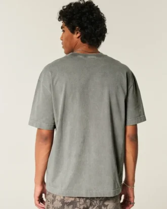 Kastenförmiges, schweres, gewaschenes Baumwoll-T-Shirt mit Rundhalsausschnitt