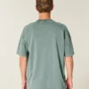 Kastenförmiges, schweres, gewaschenes Baumwoll-T-Shirt mit Rundhalsausschnitt