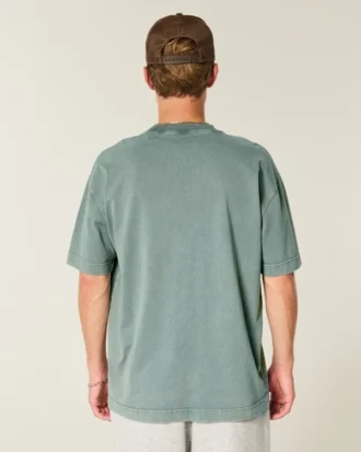 Kastenförmiges, schweres, gewaschenes Baumwoll-T-Shirt mit Rundhalsausschnitt