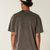 Kastenförmiges, schweres, gewaschenes Baumwoll-T-Shirt mit Rundhalsausschnitt