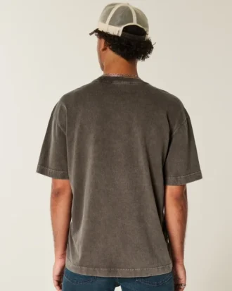 Kastenförmiges, schweres, gewaschenes Baumwoll-T-Shirt mit Rundhalsausschnitt