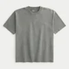 Kastenförmiges, schweres, gewaschenes Baumwoll-T-Shirt mit Rundhalsausschnitt