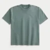 Kastenförmiges, schweres, gewaschenes Baumwoll-T-Shirt mit Rundhalsausschnitt