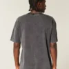Kastenförmiges, schweres, gewaschenes Baumwoll-T-Shirt mit Rundhalsausschnitt