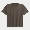 Kastenförmiges, schweres, gewaschenes Baumwoll-T-Shirt mit Rundhalsausschnitt
