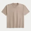 Kastenförmiges, schweres, gewaschenes Baumwoll-T-Shirt mit Rundhalsausschnitt