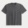 Kastenförmiges, schweres, gewaschenes Baumwoll-T-Shirt mit Rundhalsausschnitt