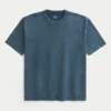 Kastenförmiges, schweres, gewaschenes Baumwoll-T-Shirt mit Rundhalsausschnitt