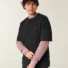 Kastenförmiges, schweres Micro-Logo-T-Shirt mit Rundhalsausschnitt