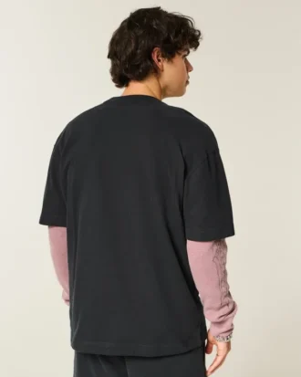 Kastenförmiges, schweres Micro-Logo-T-Shirt mit Rundhalsausschnitt