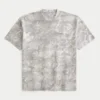 Kastenförmiges, schweres Micro-Logo-T-Shirt mit Rundhalsausschnitt