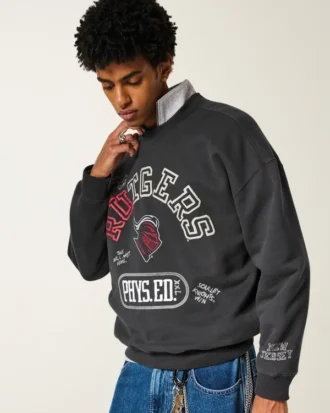 Kastenförmiges Sweatshirt mit Rutgers University Scarlet Knights Grafik Kastenförmiges Sweatshirt mit Rutgers University Scarlet Knights Grafik