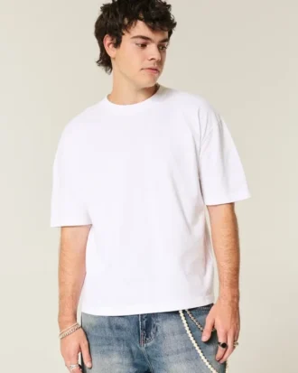 Kastig geschnittenes, schweres Crew-T-Shirt