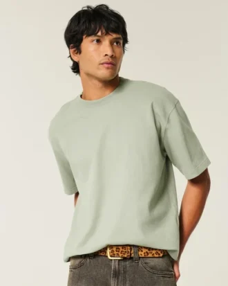 Kastig geschnittenes, schweres Crop-Crew-T-Shirt