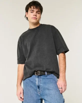 Kastig geschnittenes, schweres Crop-Crew-T-Shirt