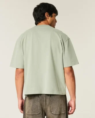 Kastig geschnittenes, schweres Crop-Crew-T-Shirt