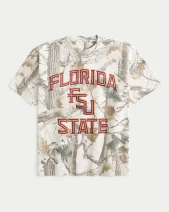 Kastig geschnittenes, schweres Florida State University Seminoles Graphic Camo T-Shirt