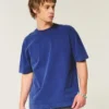 Kastig geschnittenes, schweres, gewaschenes T-Shirt mit Rundhalsausschnitt