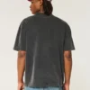 Kastig geschnittenes, schweres, gewaschenes T-Shirt mit Rundhalsausschnitt