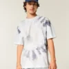 Kastig geschnittenes, schweres Tie-Dye-Baumwoll-T-Shirt mit Rundhalsausschnitt