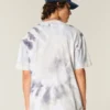Kastig geschnittenes, schweres Tie-Dye-Baumwoll-T-Shirt mit Rundhalsausschnitt