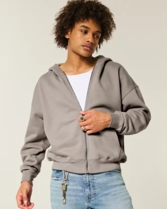 Kastiger Hoodie mit Reißverschluss