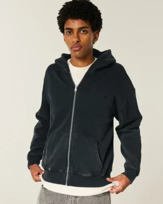 Kastiger Hoodie mit Reißverschluss und Spinnenmotiv