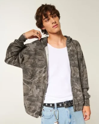 Kastiger Thermal-Camo-Hoodie mit Reißverschluss