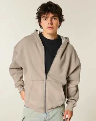Kastiger, thermofutterter Kapuzenpullover mit Reißverschluss