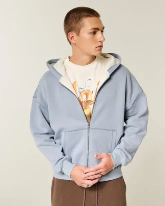 Kastiger, thermofutterter Kapuzenpullover mit Reißverschluss