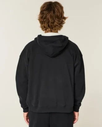 Kastiger, thermofutterter Kapuzenpullover mit Reißverschluss