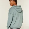 Kastiger, thermofutterter Kapuzenpullover mit Reißverschluss