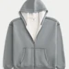Kastiger, thermofutterter Kapuzenpullover mit Reißverschluss