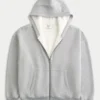 Kastiger, thermofutterter Kapuzenpullover mit Reißverschluss