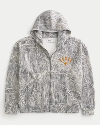 Kastiger Zip-Up-Hoodie mit Longhorns-Grafik der University of Texas at Austin