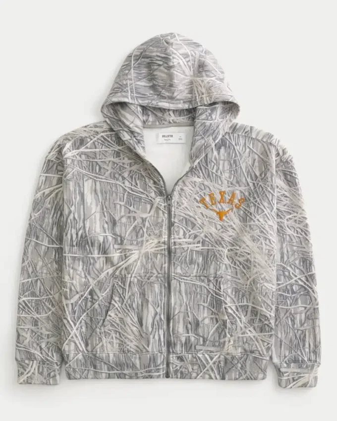 Kastiger Zip-Up-Hoodie mit Longhorns-Grafik der University of Texas at Austin