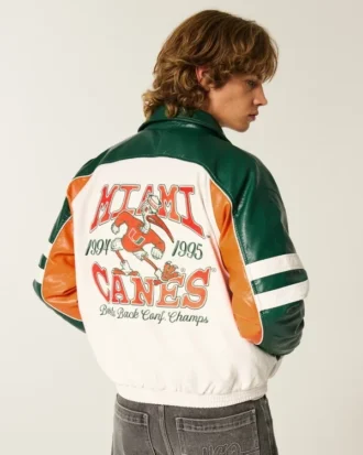 Kunstlederjacke mit Grafik der University of Miami Hurricanes
