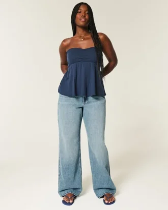 Kurvige Baggy-Jeans mit hoher Leibhöhe Kurvige Baggy-Jeans mit hoher Leibhöhe