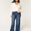 Kurvige Baggy-Jeans mit mittlerer Leibhöhe und dunkler Waschung Kurvige Baggy-Jeans mit mittlerer Leibhöhe und dunkler Waschung
