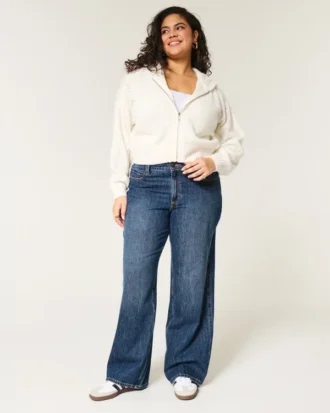 Kurvige Baggy-Jeans mit mittlerer Leibhöhe und dunkler Waschung
