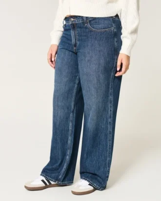Kurvige Baggy-Jeans mit mittlerer Leibhöhe und dunkler Waschung