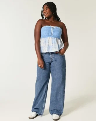 Kurvige Baggy-Jeans mit niedriger Leibhöhe und mittlerer Waschung