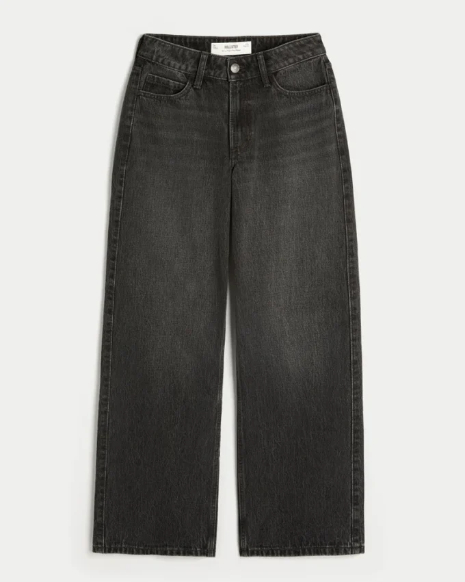 Kurvige, hoch geschnittene, gewaschene schwarze Baggy-Jeans Kurvige, hoch geschnittene, gewaschene schwarze Baggy-Jeans
