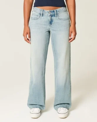 Kurvige, tief sitzende Baggy-Jeans in heller Waschung