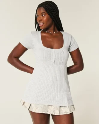 Kurzärmeliges Henley-Babydoll-Oberteil