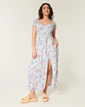 Kurzärmeliges Maxikleid mit offenem Rücken