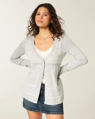 Langärmelige Flyaway Babydoll-Strickjacke