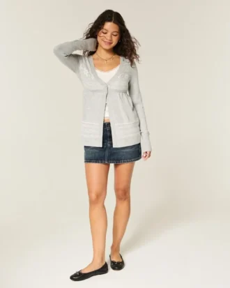 Langärmelige Flyaway Babydoll-Strickjacke