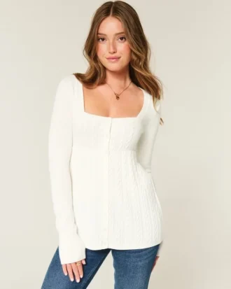 Langärmeliger Babydoll-Pullover mit quadratischem Ausschnitt